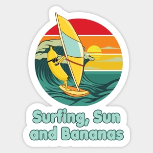 Surfing, Sun and Bananas Windsurfing funny Design Sticker